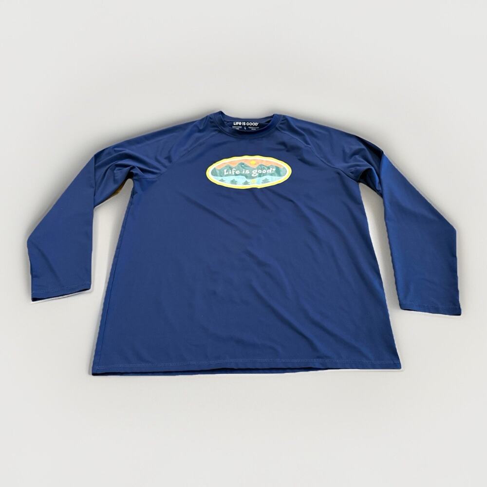 Life Is Good Mens Blue Sunset Logo Pullover Long Sleeve Shirt Size L Large